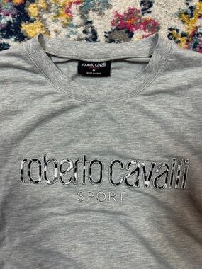 Roberto Cavalli Light Gray Embroidered Logo Crewneck